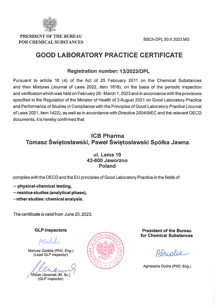 Good Labolatory Practice Certificate